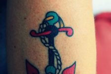 Bright color anchor tattoo idea