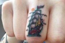 Colorful ship tattoo design