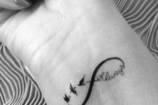 Infinity sign with birds and word always tattoo