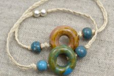 DIY hemp bracelet with a ceramic donut bead