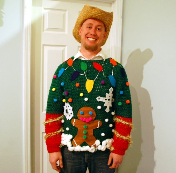 gingerbread man and lights sweater