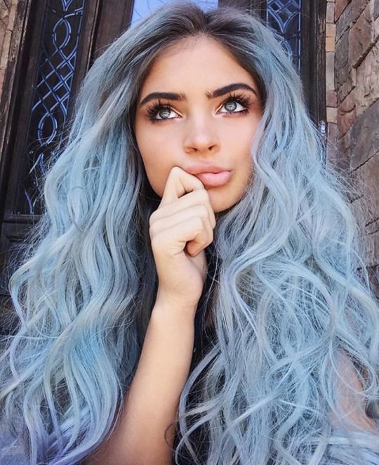 adorable long curly hair in light blue color