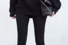 02 all-black look with a chunky knit sweater and ankle boots