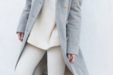 04 white denim and sweater, a long grey coat and flat boots