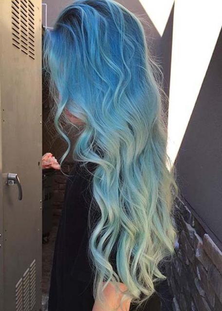 pastel ombre blue long hair