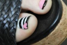 14 pink and black nail art with stripes