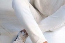 15 white denim, a white sweater and chucks for a minimal look