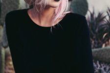 16 rock look with pink hair and blonde balayage