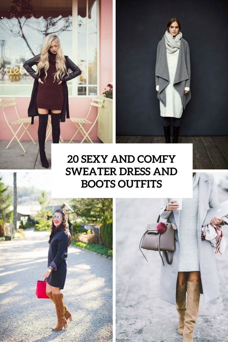 sexy and comfy sweater dress and boots outfits cover