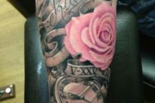 Baby name tattoo with pink rose