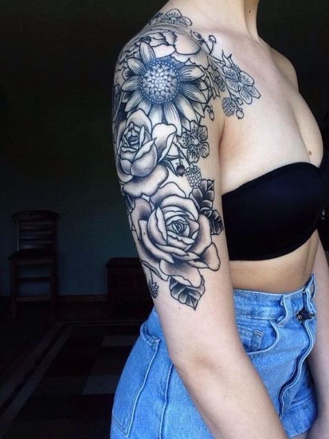 Blue floral tattoo