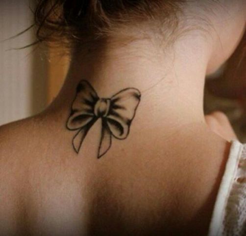 Bow tattoo on the neck