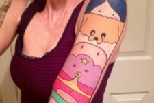 Colorful Adventure Time themed tattoo