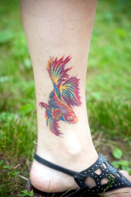 Colorful fish on the leg