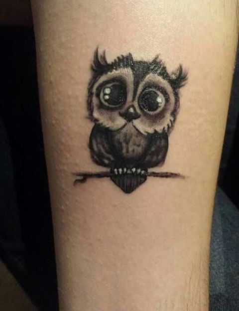 Cute owl tattoo idea on the arm