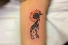 Giraffe with sunflower tattoo