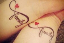 Infinity family word tattoos with hearts