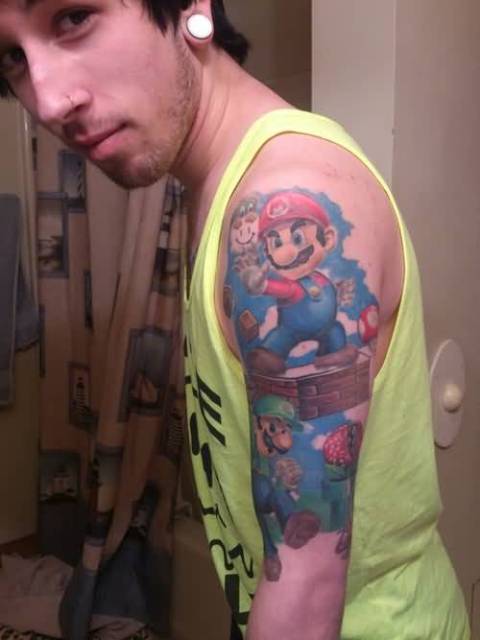 Mario Brothers themed tattoo