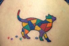 Stained glass cat tattoo