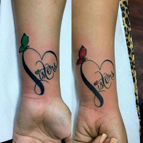 Tattoos with green and red butterflies