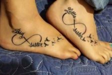 Tattoos with infinity sign, birds and words