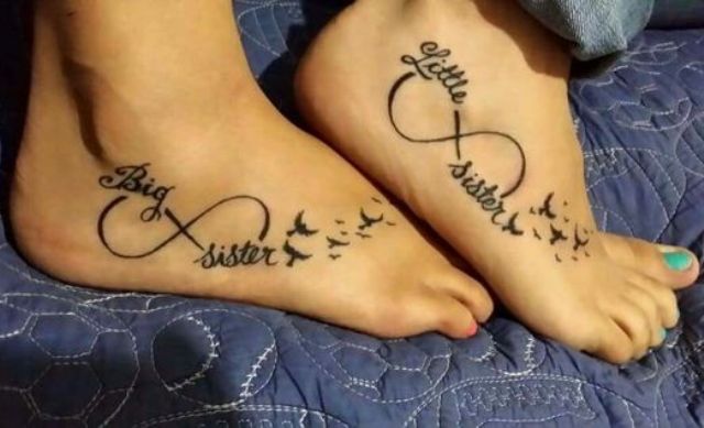 Tattoos with infinity sign, birds and words