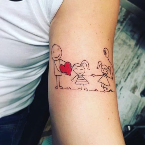 Unique and funny family tattoo on the arm