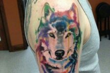 Wonderful watercolor wolf tattoo