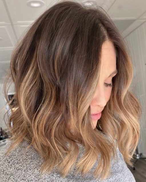 a long layered bob with bronde balayage and waves plus some volume is a lovely idea to try