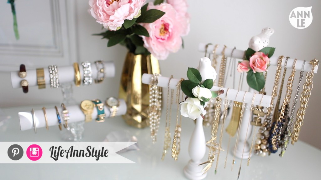 DIY necklace and bracelet holder of a candle stick (via www.lifeannstyle.com)