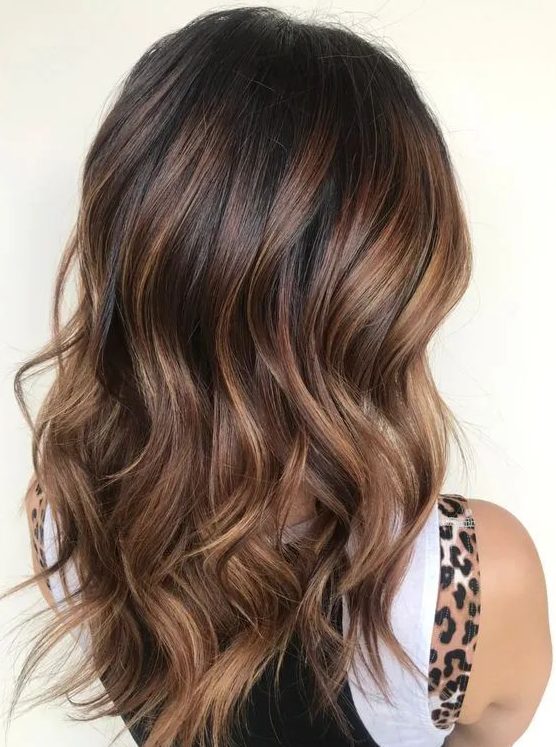 fabulous long and wavy dark brown hair with caramel and honey blonde highlights is a beautiful idea that always works