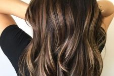 long dark brown hair with bronde balayage is a chic idea to highlight your hair