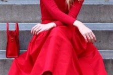 13 lady in red – a red midi skirt, heels and a sweater