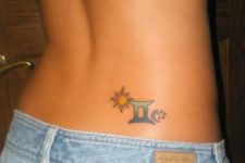 Colored sun with Zodiac sign tattoo