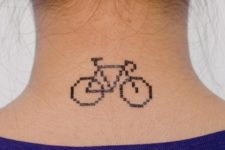 Minecraft bicycle tattoo on the neck