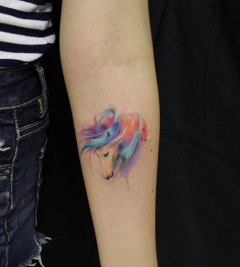 Watercolor horse head tattoo design