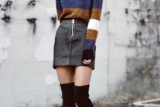 With striped sweater and over the knee boots