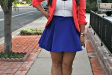 With white top, skater skirt and pumps