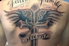 06 large cross on the back with wings and various meaningful words