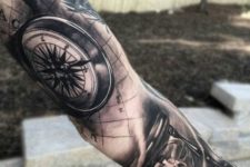 08 compass and hourglass full sleeve tattoo for man