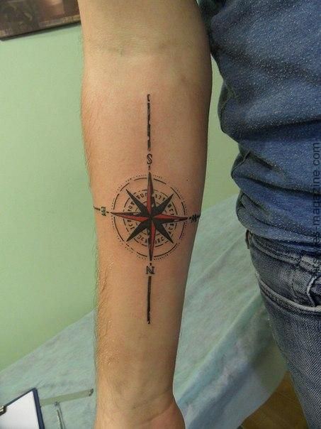 black and red compass tattoo