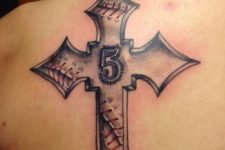 16 baseball cross memorial tattoo with a number