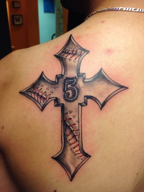 baseball cross memorial tattoo with a number