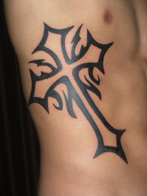 black ink cross body tattoo