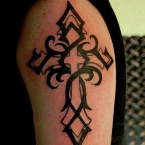 Celtic cross black ink tattoo design