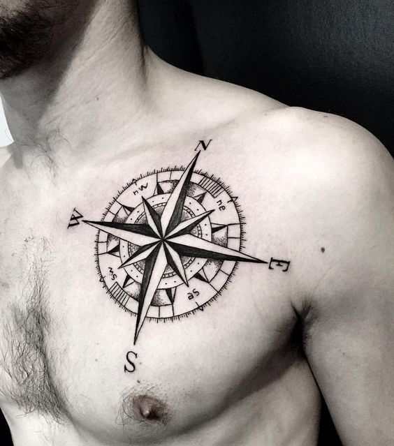 compass man tattoo on the body with black ink