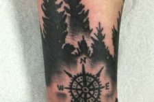 21 forest with a compass tattoo idea design