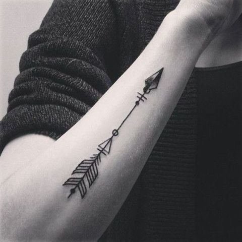 Microrealistic arrow tattoo located on the forearm