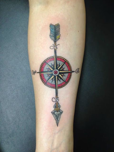 Arrow with compass tattoo