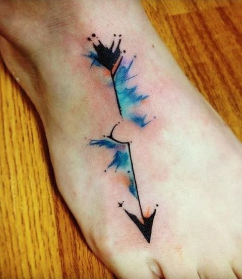Watercolor tattoo on the foot